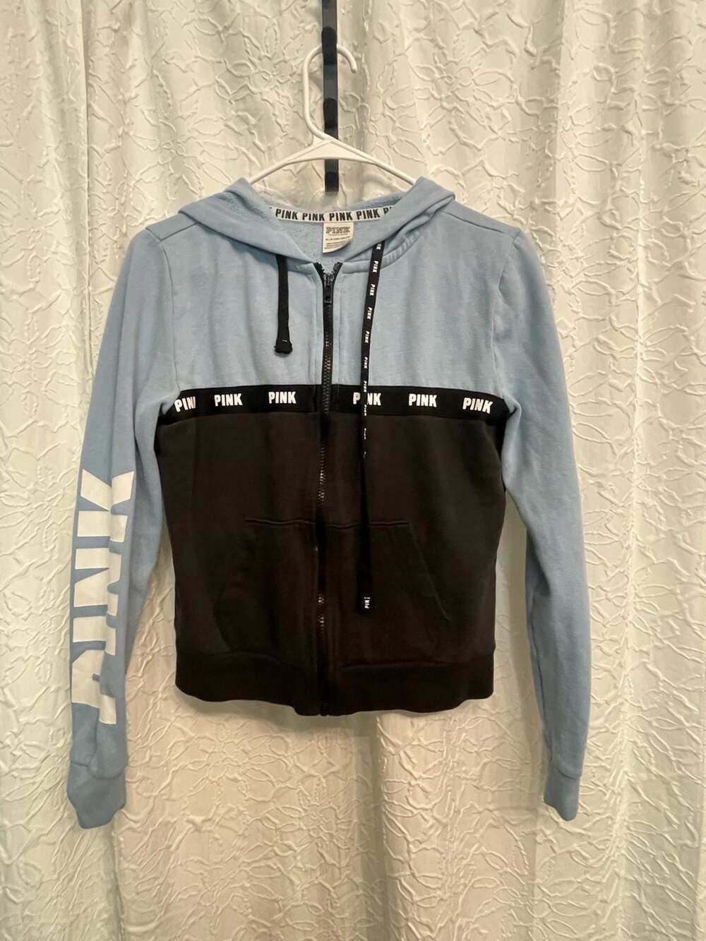 Victoria's Secret Pink Colorblock Full Zip Hoodie Size XS Light Blue Black